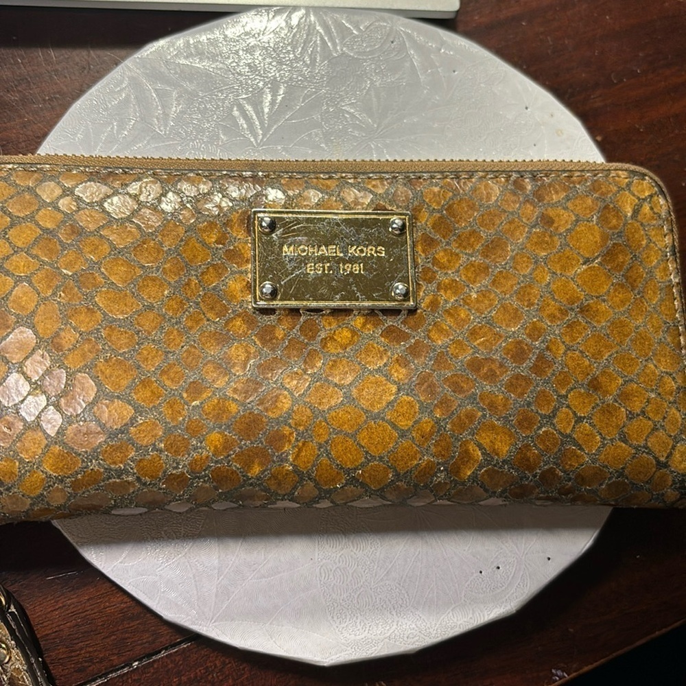 Michael Kors caramel coloured snake skin wallet with wristlet strap